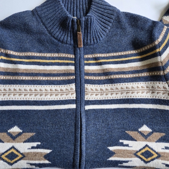Navy Frye & Co. Aztec Pattern Zip-Up Sweater - Picture 9 of 10